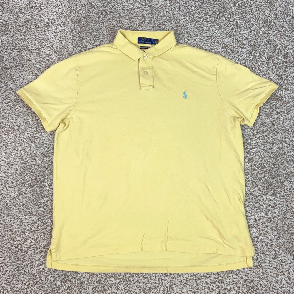 Polo Ralph Lauren Polo Shirt Mens XL Yellow Custom Slim Fit Cotton Pony Logo Top